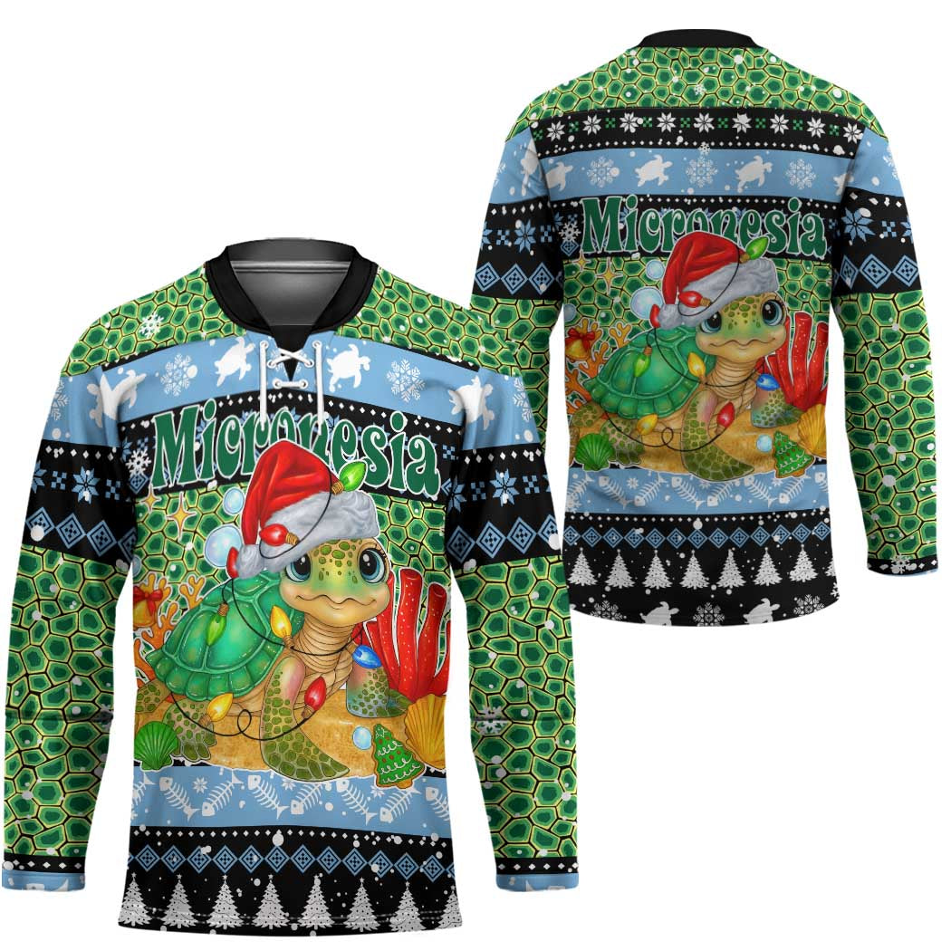 Micronesia Christmas Hockey Jersey with Santa Turtle Coral Reef and Holiday Ocean Pattern - Polynesian Pride