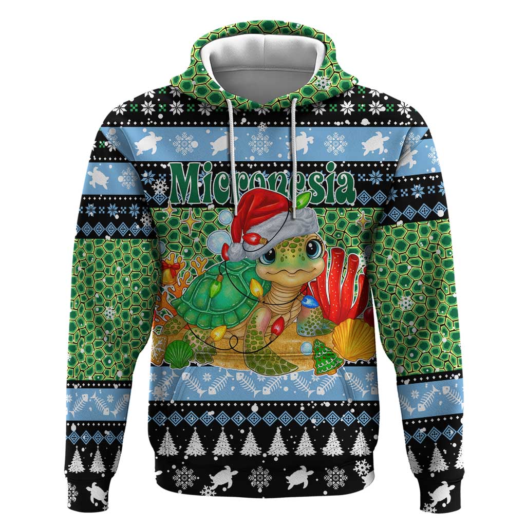 Micronesia Christmas Hoodie with Santa Turtle Coral Reef and Holiday Ocean Pattern - Polynesian Pride