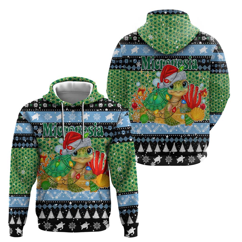 Micronesia Christmas Hoodie with Santa Turtle Coral Reef and Holiday Ocean Pattern - Polynesian Pride