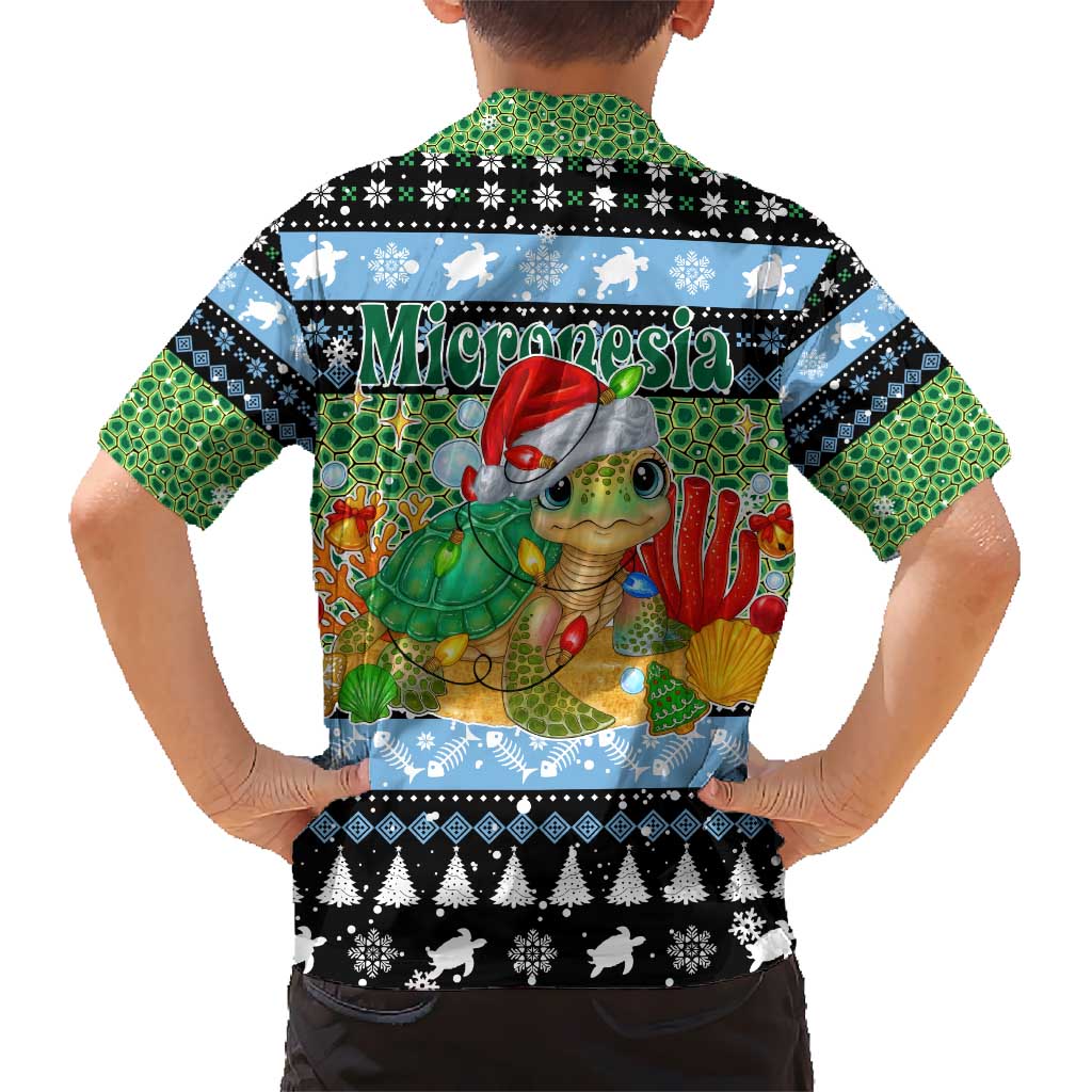 Micronesia Christmas Kid Hawaiian Shirt with Santa Turtle Coral Reef and Holiday Ocean Pattern - Polynesian Pride