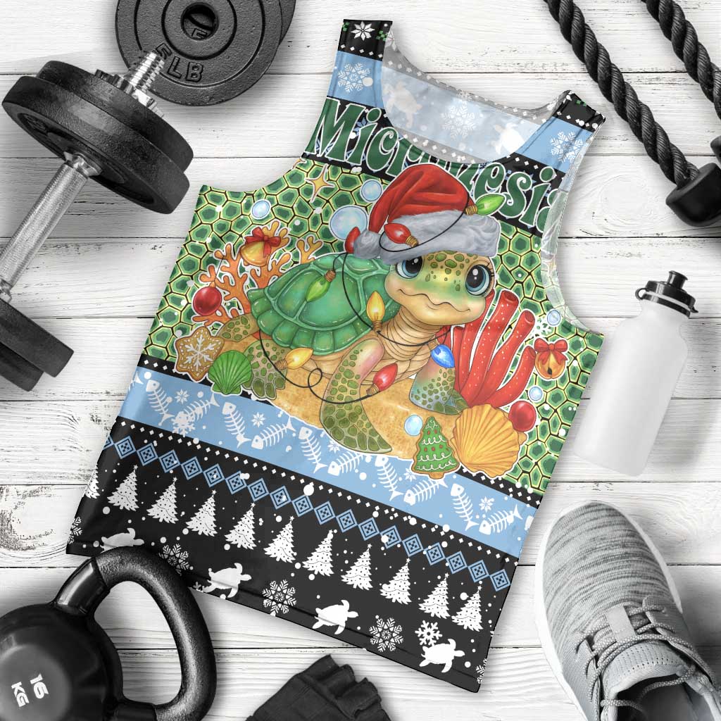Micronesia Christmas Men Tank Top with Santa Turtle Coral Reef and Holiday Ocean Pattern - Polynesian Pride