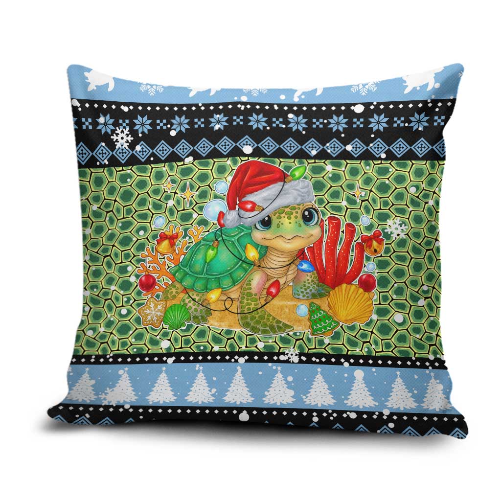 Micronesia Christmas Pillow Cover with Santa Turtle Coral Reef and Holiday Ocean Pattern TS04 Black Green - Polynesian Pride