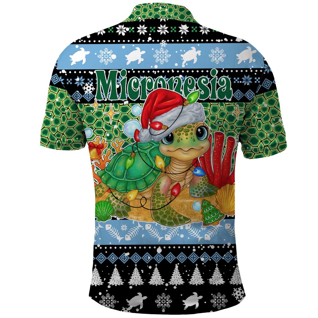 Micronesia Christmas Polo Shirt with Santa Turtle Coral Reef and Holiday Ocean Pattern - Polynesian Pride