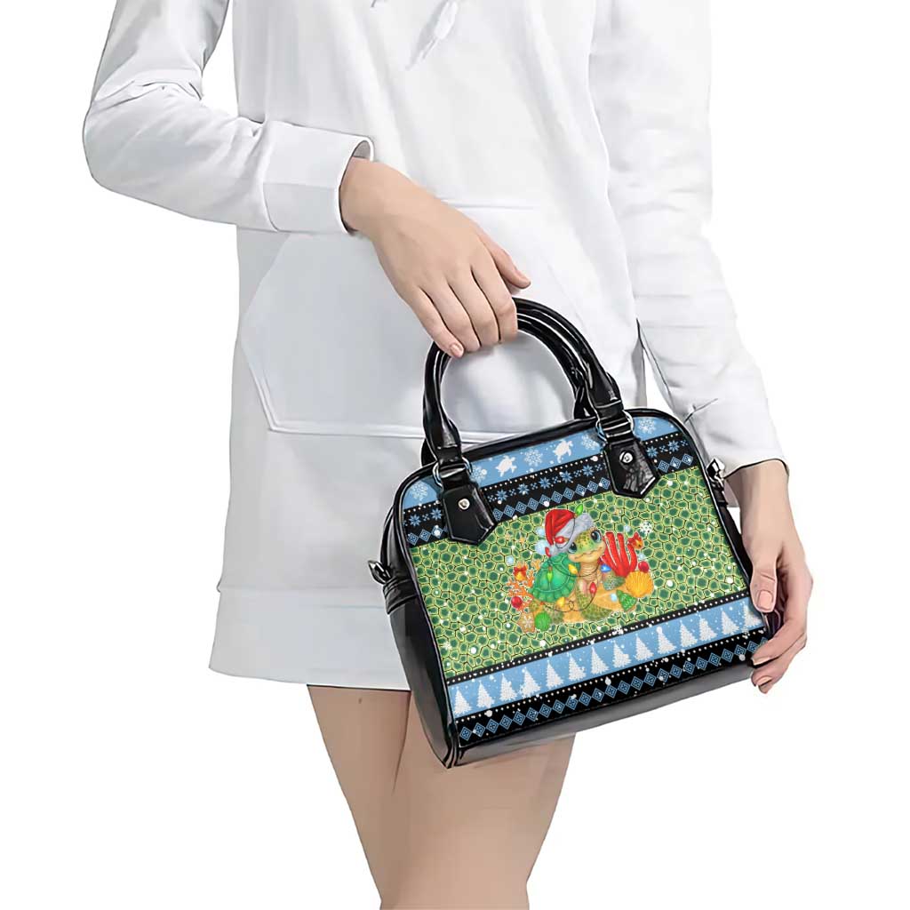 Micronesia Christmas Shoulder Handbag with Santa Turtle Coral Reef and Holiday Ocean Pattern - Polynesian Pride