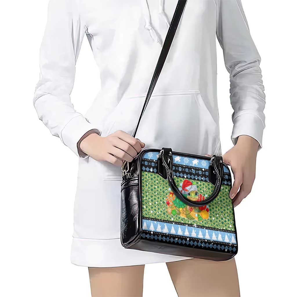 Micronesia Christmas Shoulder Handbag with Santa Turtle Coral Reef and Holiday Ocean Pattern - Polynesian Pride