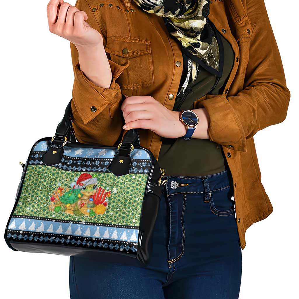 Micronesia Christmas Shoulder Handbag with Santa Turtle Coral Reef and Holiday Ocean Pattern - Polynesian Pride