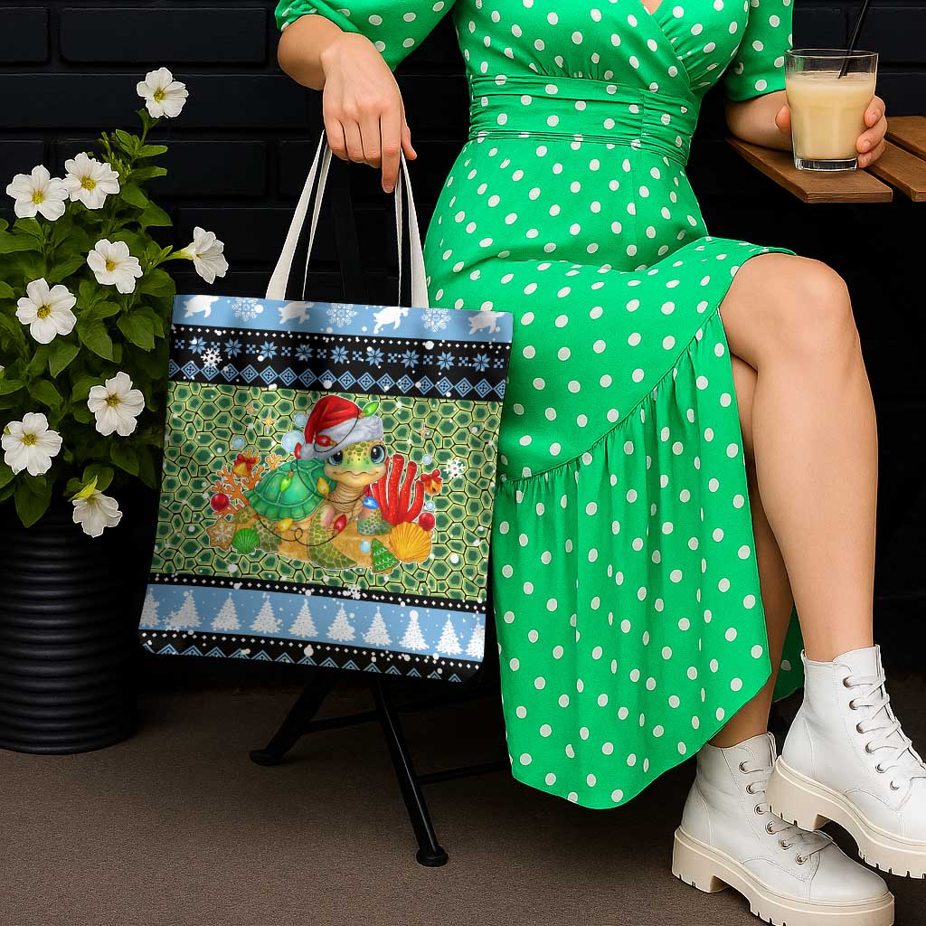 Micronesia Christmas Tote Bag with Santa Turtle Coral Reef and Holiday Ocean Pattern - Polynesian Pride