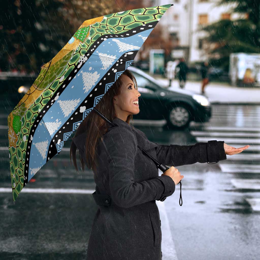 Micronesia Christmas Umbrella with Santa Turtle Coral Reef and Holiday Ocean Pattern - Polynesian Pride