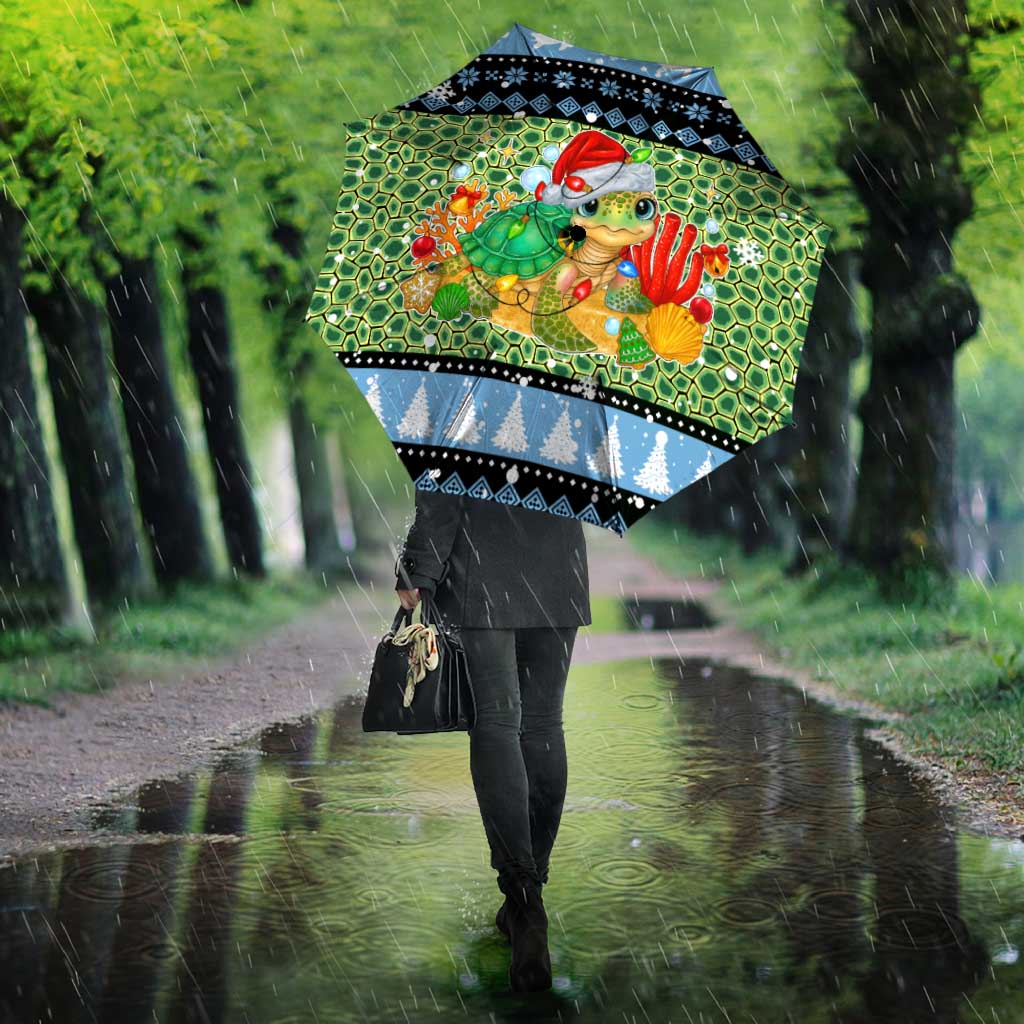 Micronesia Christmas Umbrella with Santa Turtle Coral Reef and Holiday Ocean Pattern - Polynesian Pride