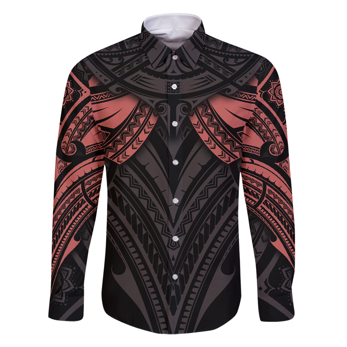 Feminine Polynesian Family Matching Off Shoulder Long Sleeve Dress and Hawaiian Shirt Mandala Tattoo Style TS04 Dad's Shirt - Long Sleeve Black - Polynesian Pride