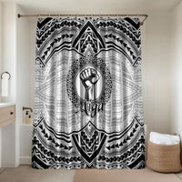 Aiga Samoa Raised Fist Bathroom Set Polynesian Tribal Tattoo Art Family Pride TS04 Shower Curtain Only White Black - Polynesian Pride
