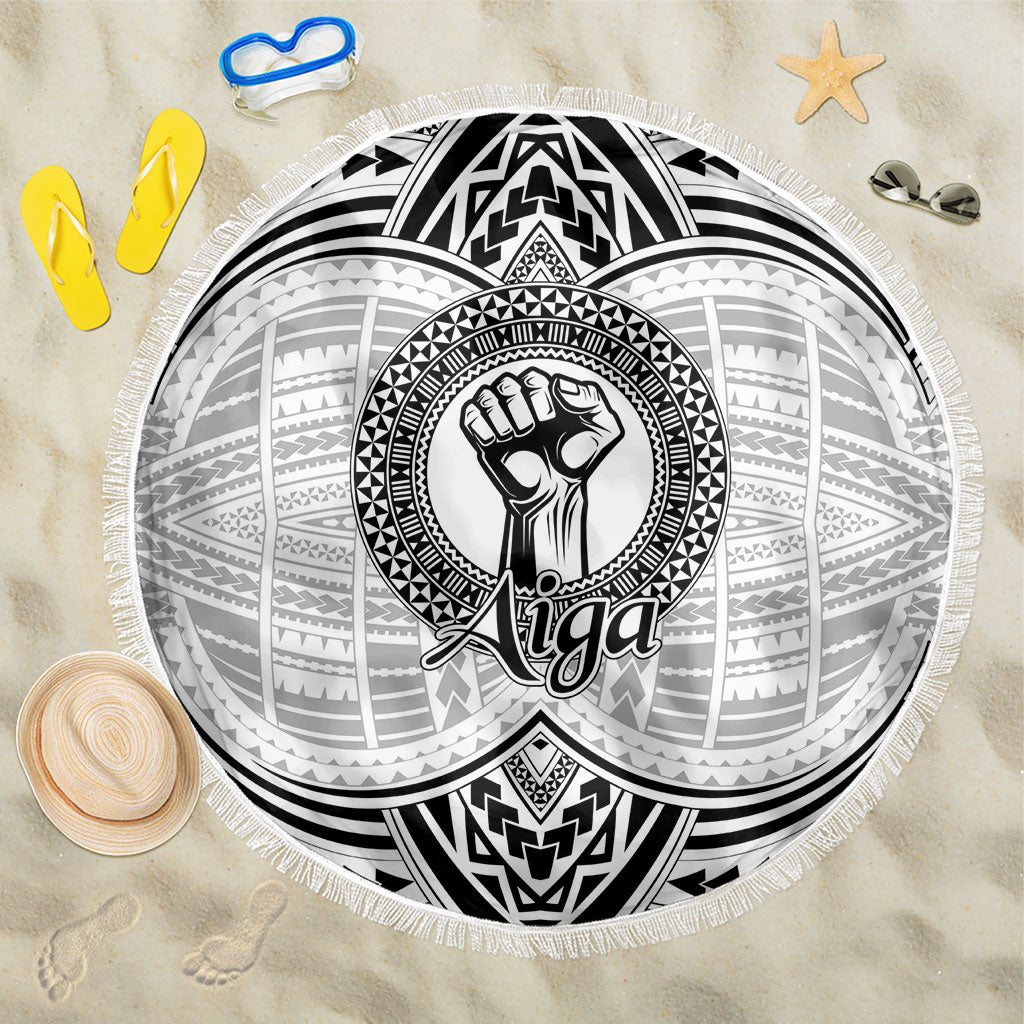 Aiga Samoa Raised Fist Beach Blanket Polynesian Tribal Tattoo Art Family Pride TS04 One Size 150cm White Black - Polynesian Pride