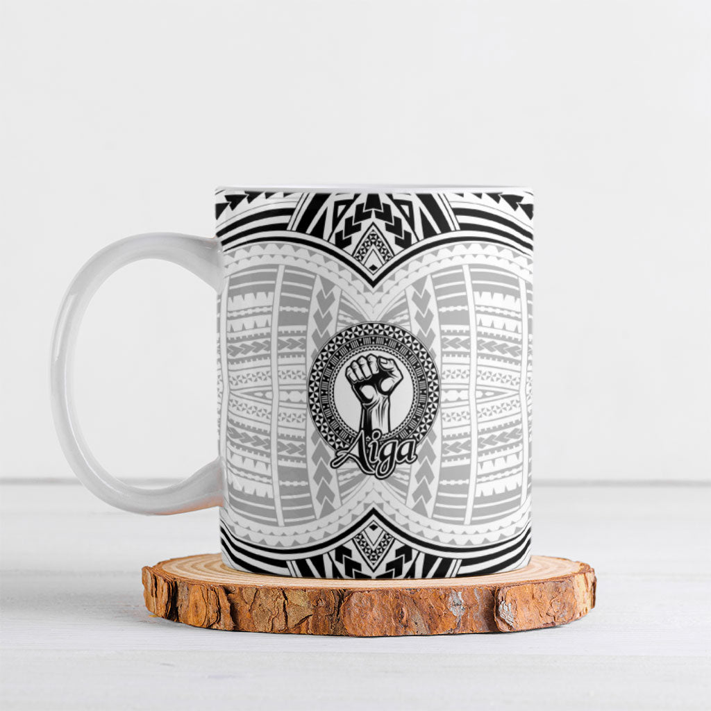 Aiga Samoa Raised Fist Ceramic Mug Polynesian Tribal Tattoo Art Family Pride TS04 White Black - Polynesian Pride