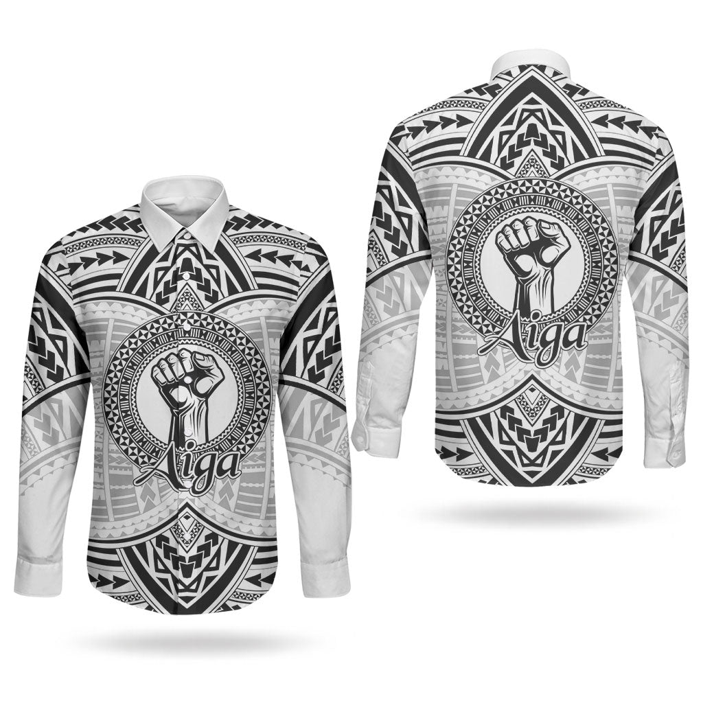 Aiga Samoa Raised Fist Couples Matching Puletasi and Long Sleeve Button Shirt Polynesian Tribal Tattoo Art Family Pride TS04 - Polynesian Pride