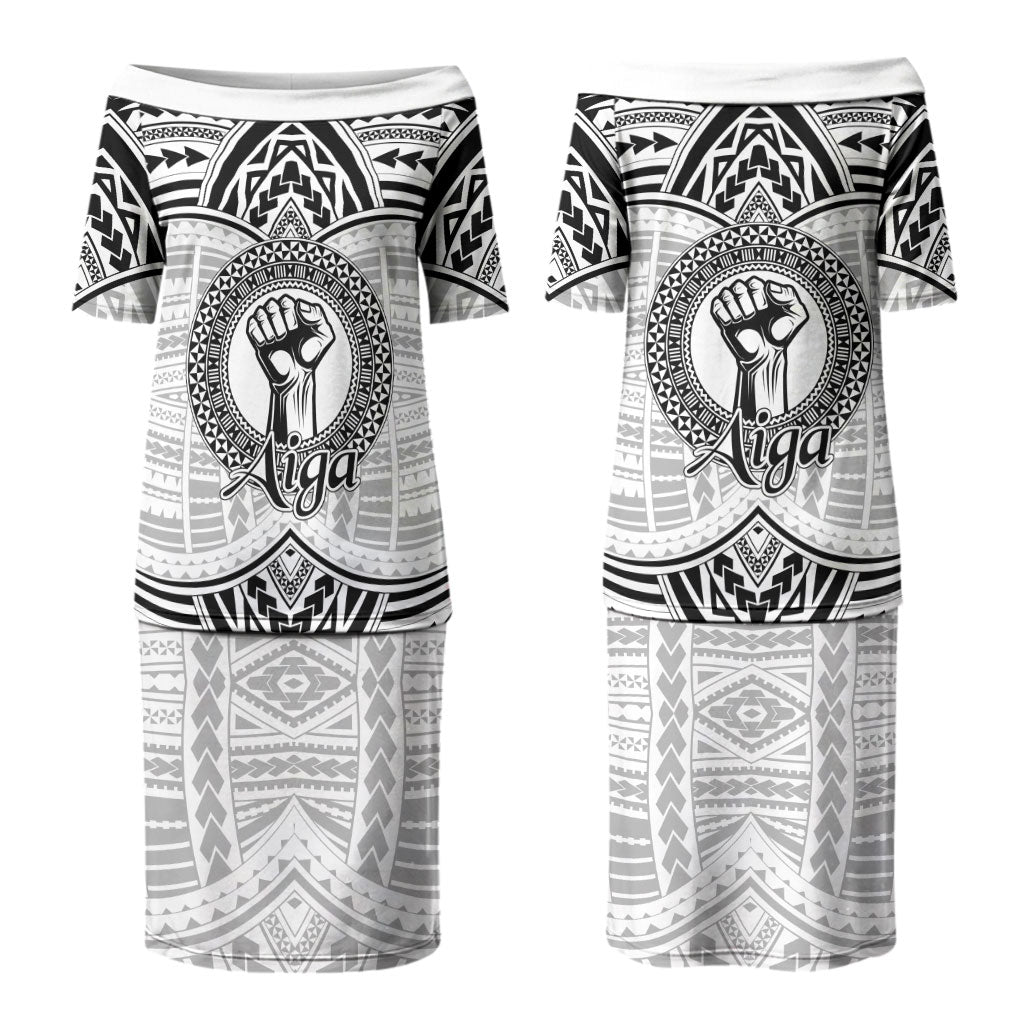 Aiga Samoa Raised Fist Couples Matching Puletasi and Long Sleeve Button Shirt Polynesian Tribal Tattoo Art Family Pride TS04 - Polynesian Pride