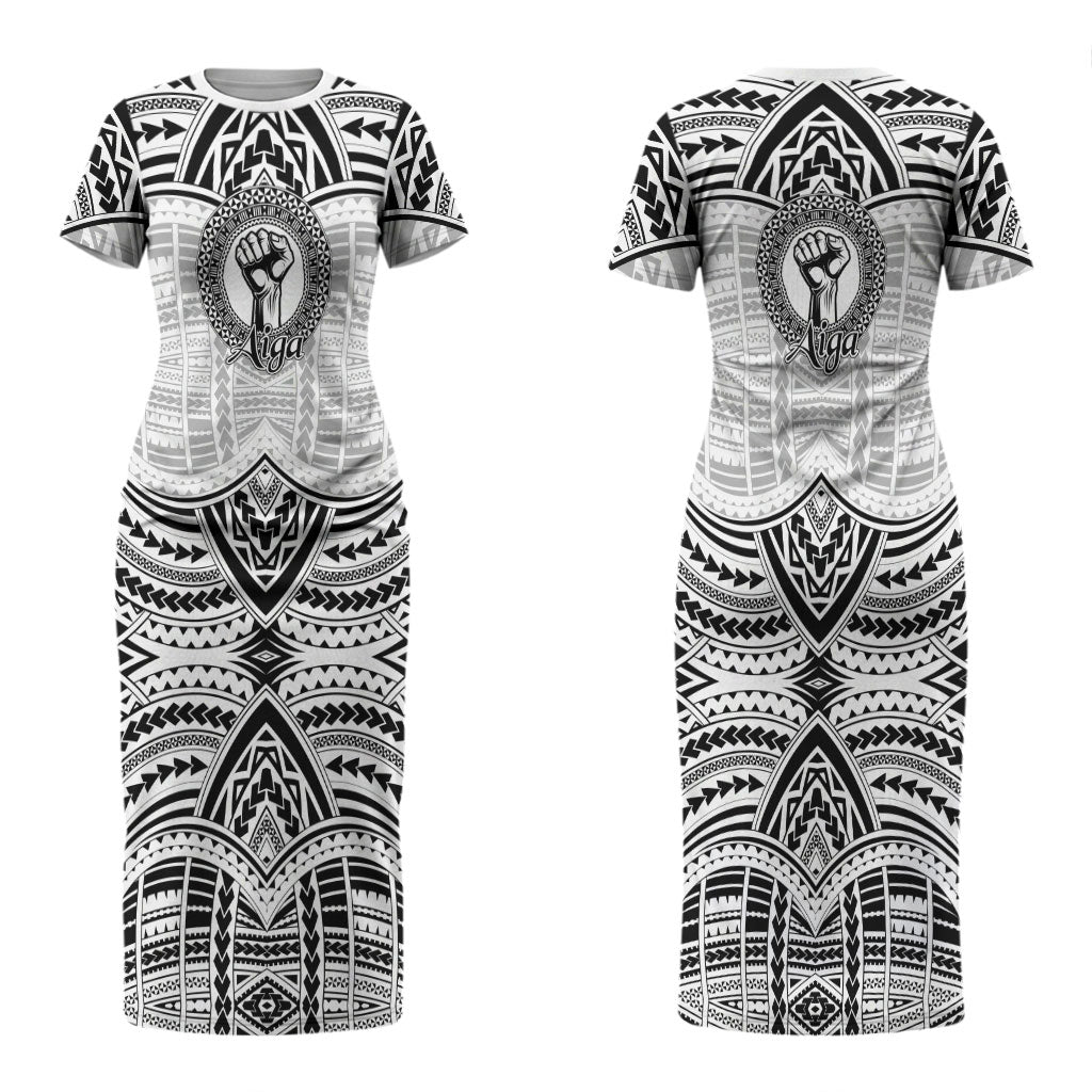 Aiga Samoa Raised Fist Couples Matching Short Sleeve Bodycon Dress and Long Sleeve Button Shirt Polynesian Tribal Tattoo Art Family Pride TS04 - Polynesian Pride