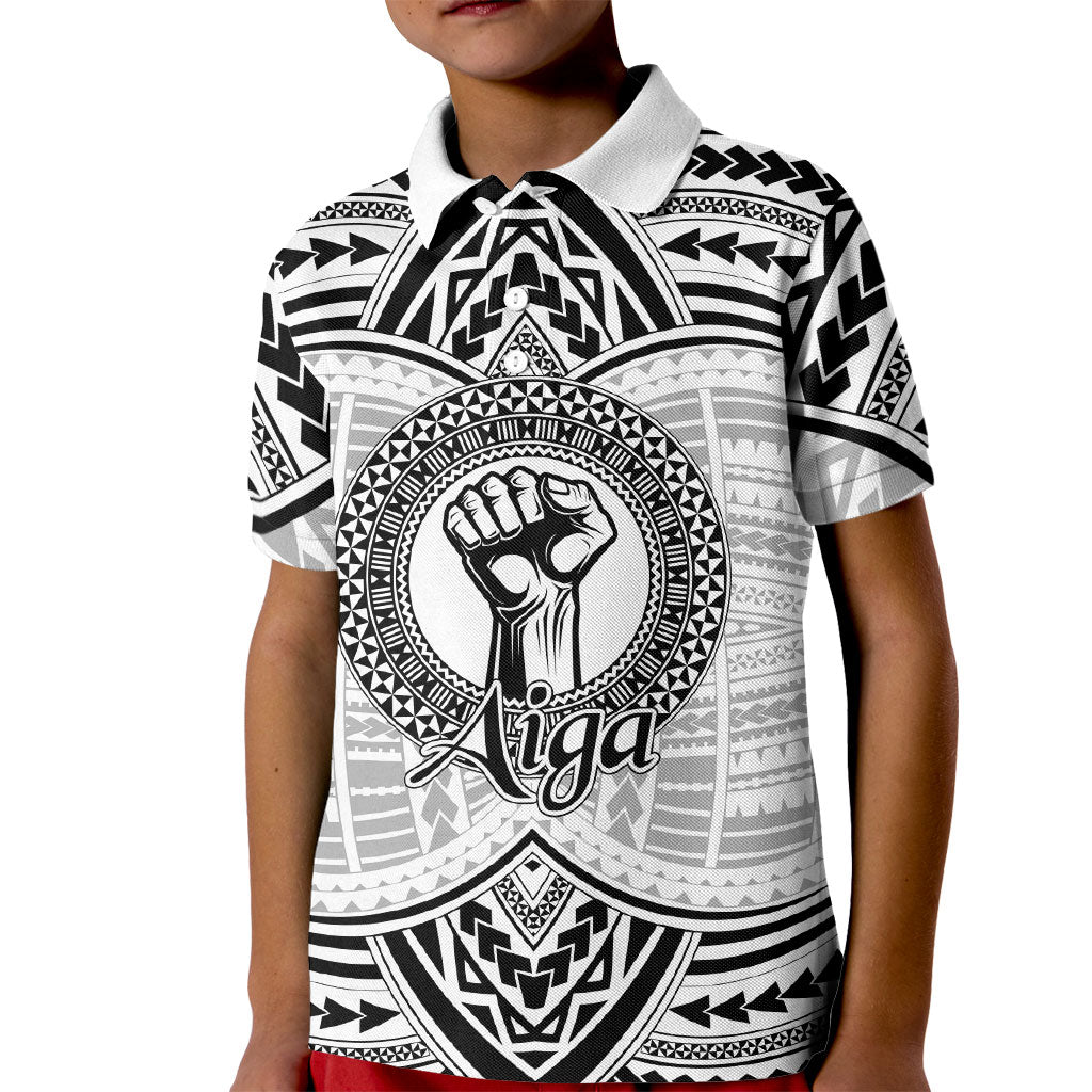 Aiga Samoa Raised Fist Kid Polo Shirt Polynesian Tribal Tattoo Art Family Pride