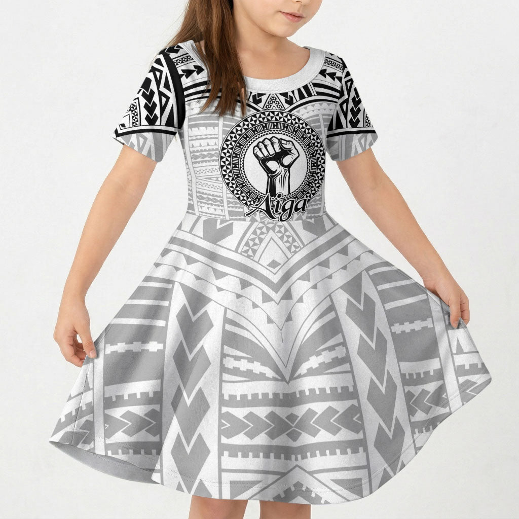 Aiga Samoa Raised Fist Kid Short Sleeve Dress Polynesian Tribal Tattoo Art Family Pride