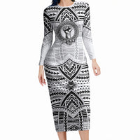 Aiga Samoa Raised Fist Long Sleeve Bodycon Dress Polynesian Tribal Tattoo Art Family Pride TS04 Long Dress White Black - Polynesian Pride