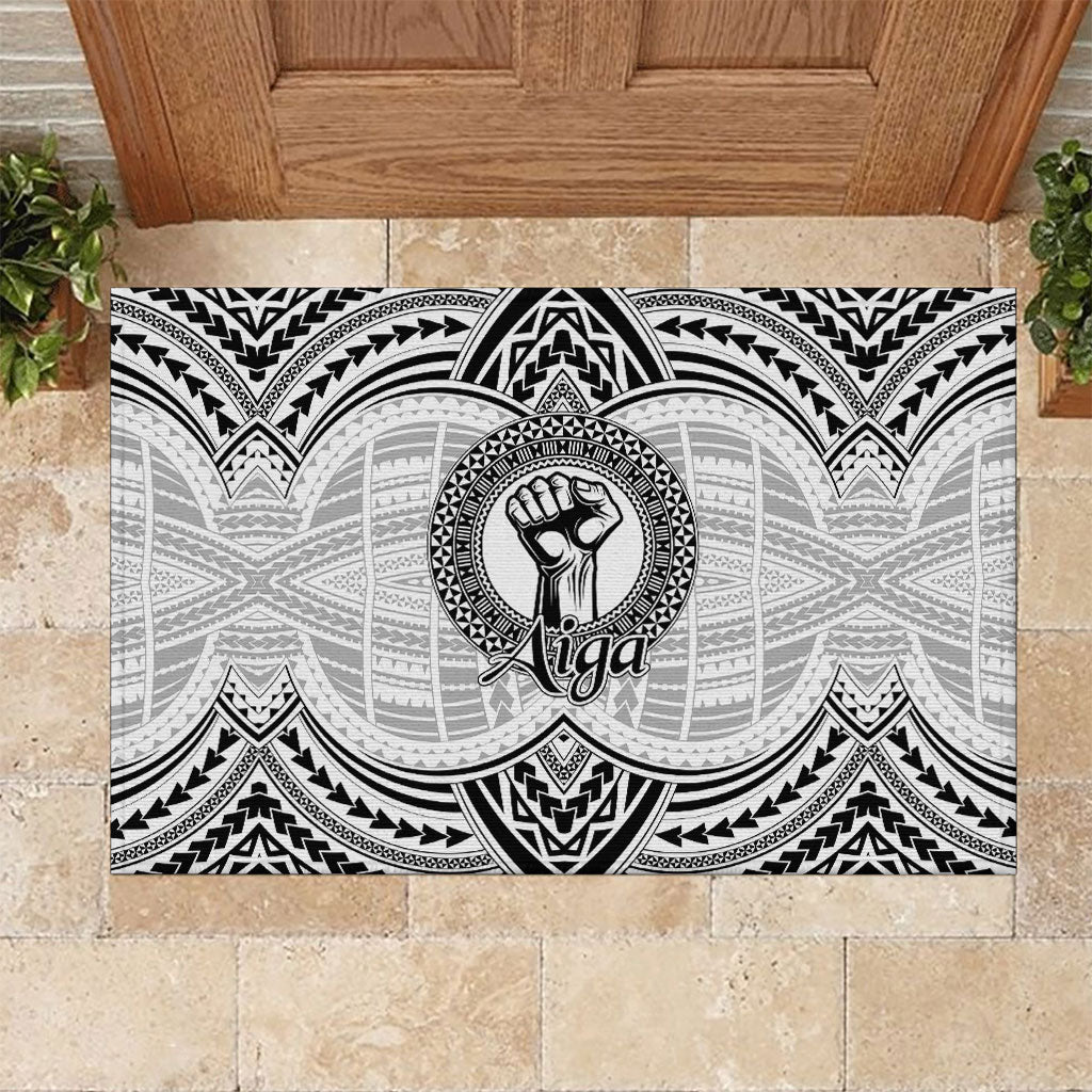 Aiga Samoa Raised Fist Rubber Doormat Polynesian Tribal Tattoo Art Family Pride TS04 White Black - Polynesian Pride