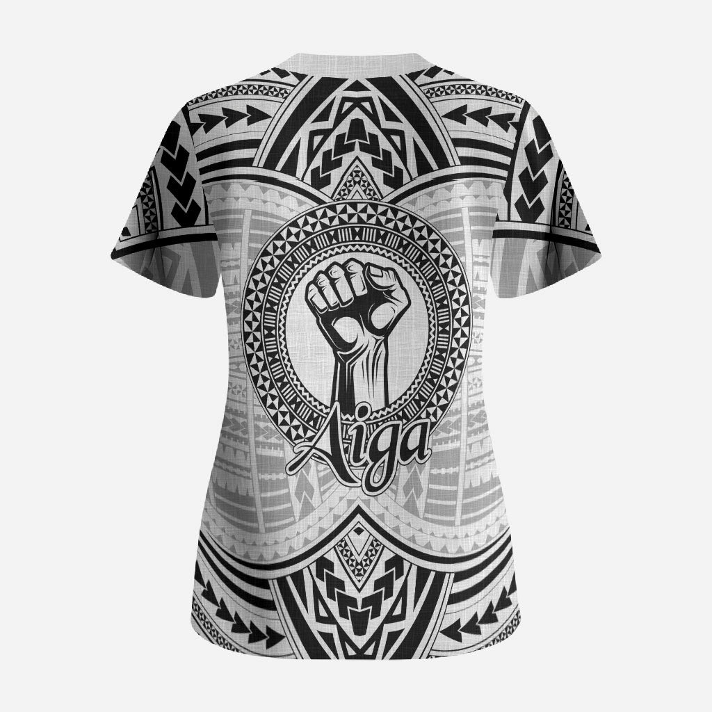 Aiga Samoa Raised Fist Scrub Top Polynesian Tribal Tattoo Art Family Pride TS04 - Polynesian Pride