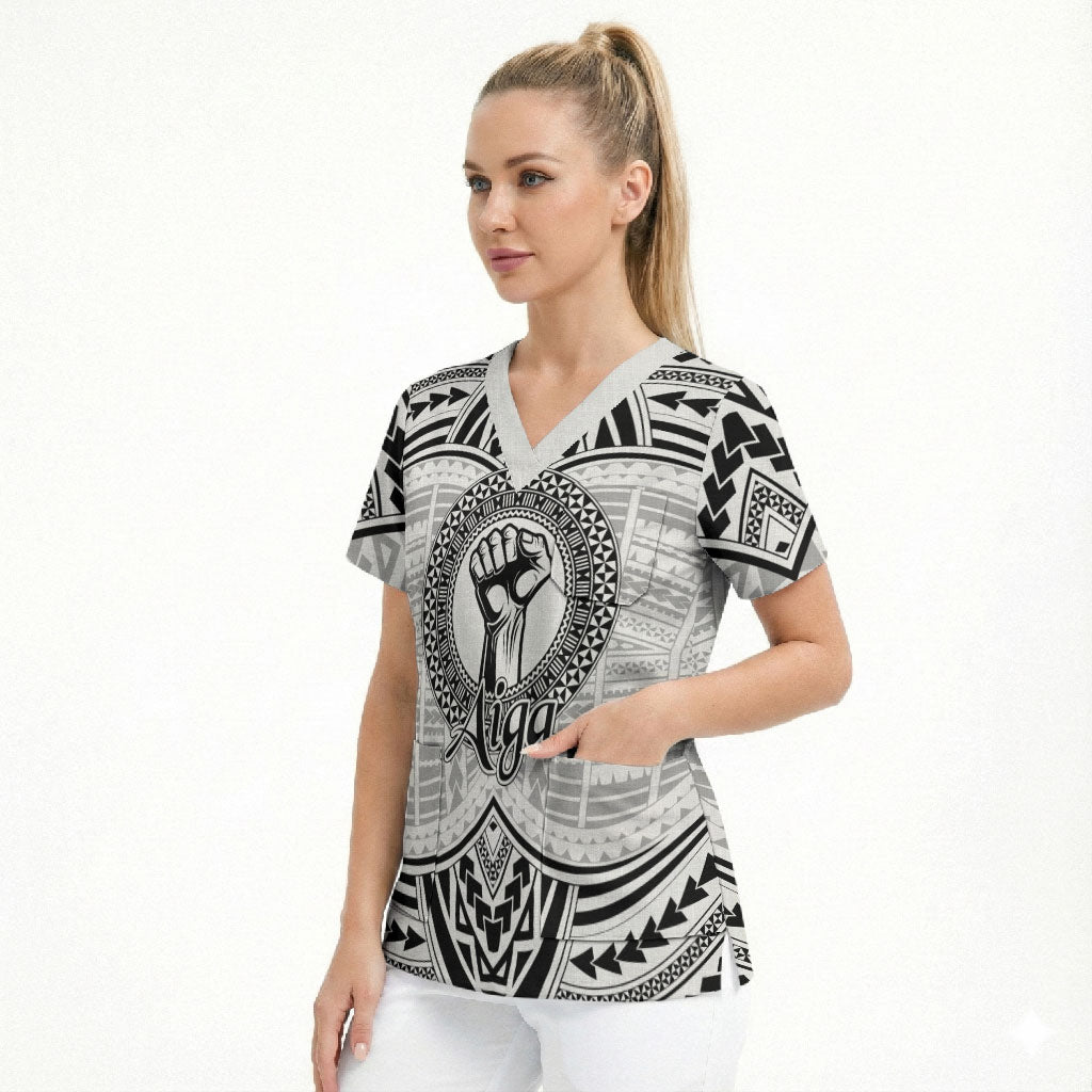 Aiga Samoa Raised Fist Scrub Top Polynesian Tribal Tattoo Art Family Pride TS04 - Polynesian Pride