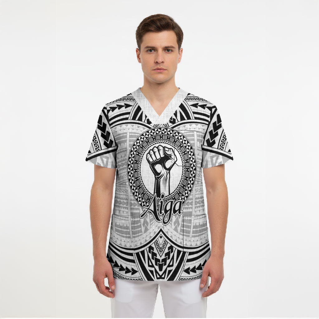 Aiga Samoa Raised Fist Scrub Top Polynesian Tribal Tattoo Art Family Pride TS04 - Polynesian Pride