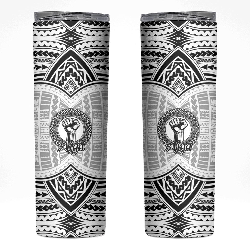 Aiga Samoa Raised Fist Skinny Tumbler Polynesian Tribal Tattoo Art Family Pride