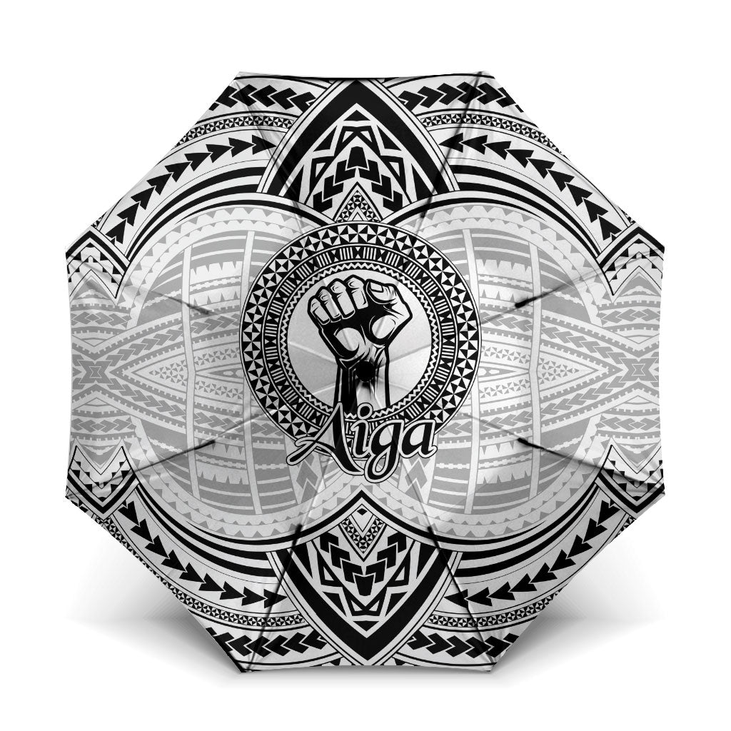 Aiga Samoa Raised Fist Umbrella Polynesian Tribal Tattoo Art Family Pride TS04 One Size Folded 11.42 inch Opened Diameter 37.4 inch White Black - Polynesian Pride