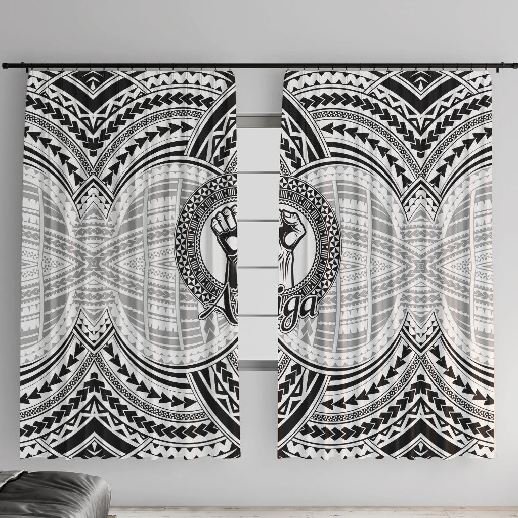 Aiga Samoa Raised Fist Window Curtain Polynesian Tribal Tattoo Art Family Pride TS04 With Hooks White Black - Polynesian Pride