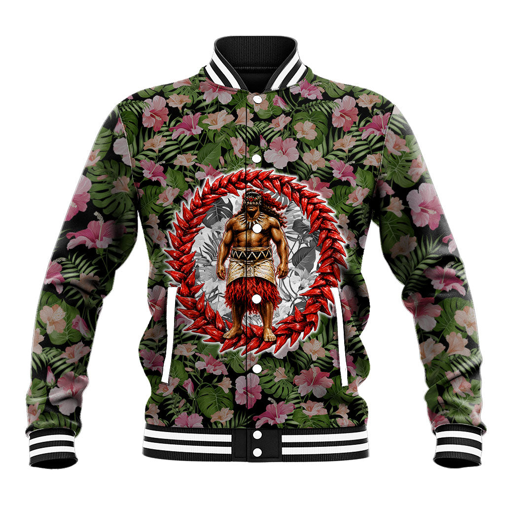 Samoa Aiga Polynesian Baseball Jacket Tropical Floral Hibiscus Pattern Island Heritage TS04 Unisex Green Red - Polynesian Pride