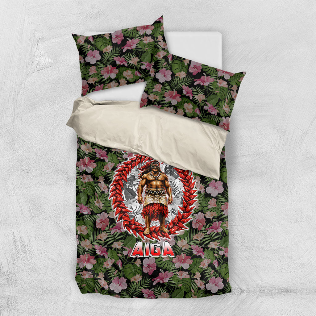 Samoa Aiga Polynesian Bedding Set Tropical Floral Hibiscus Pattern Island Heritage TS04 US Twin 172cm x 218cm Green Red - Polynesian Pride