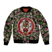 Samoa Aiga Polynesian Bomber Jacket Tropical Floral Hibiscus Pattern Island Heritage TS04 Unisex Green Red - Polynesian Pride