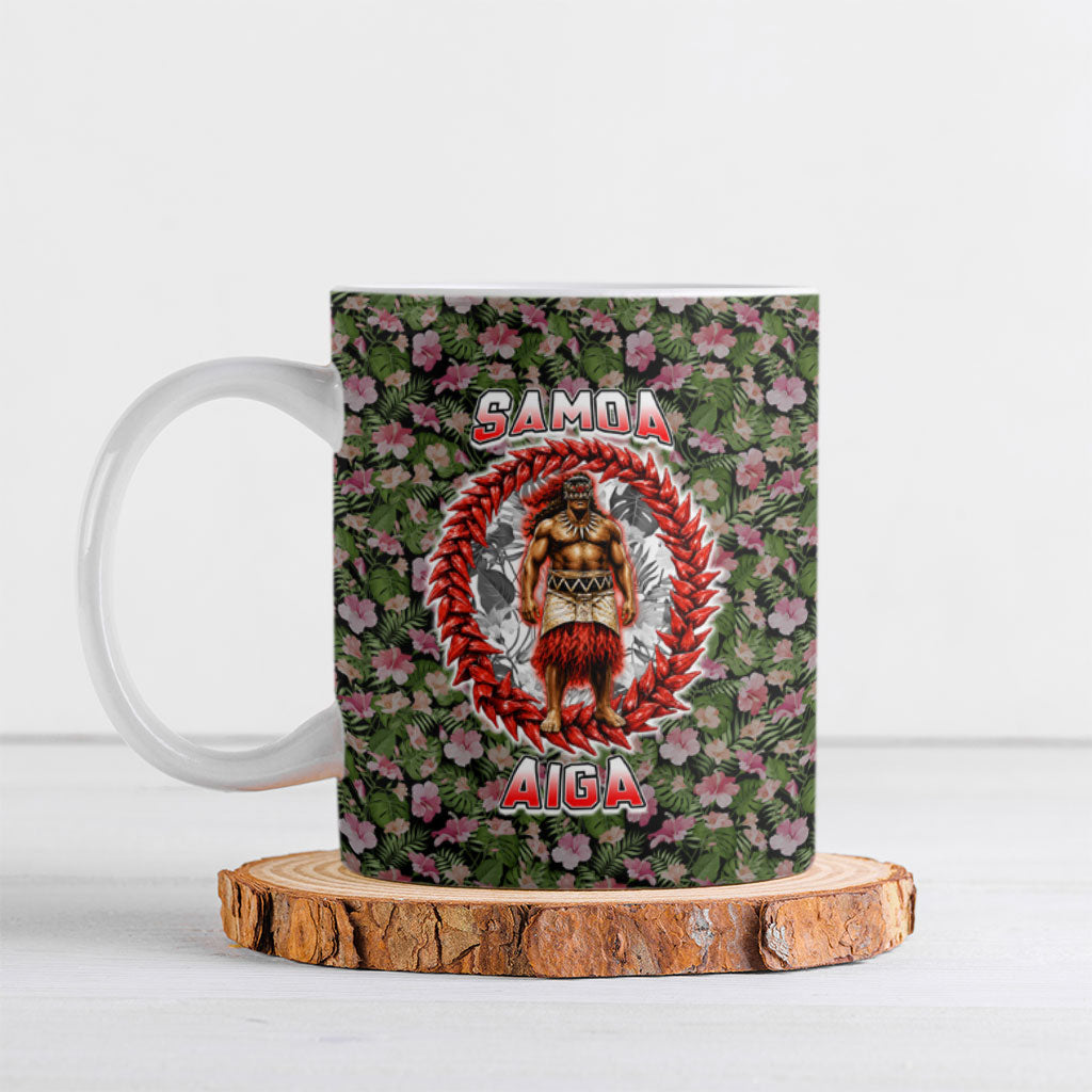 Samoa Aiga Polynesian Ceramic Mug Tropical Floral Hibiscus Pattern Island Heritage TS04 Green Red - Polynesian Pride