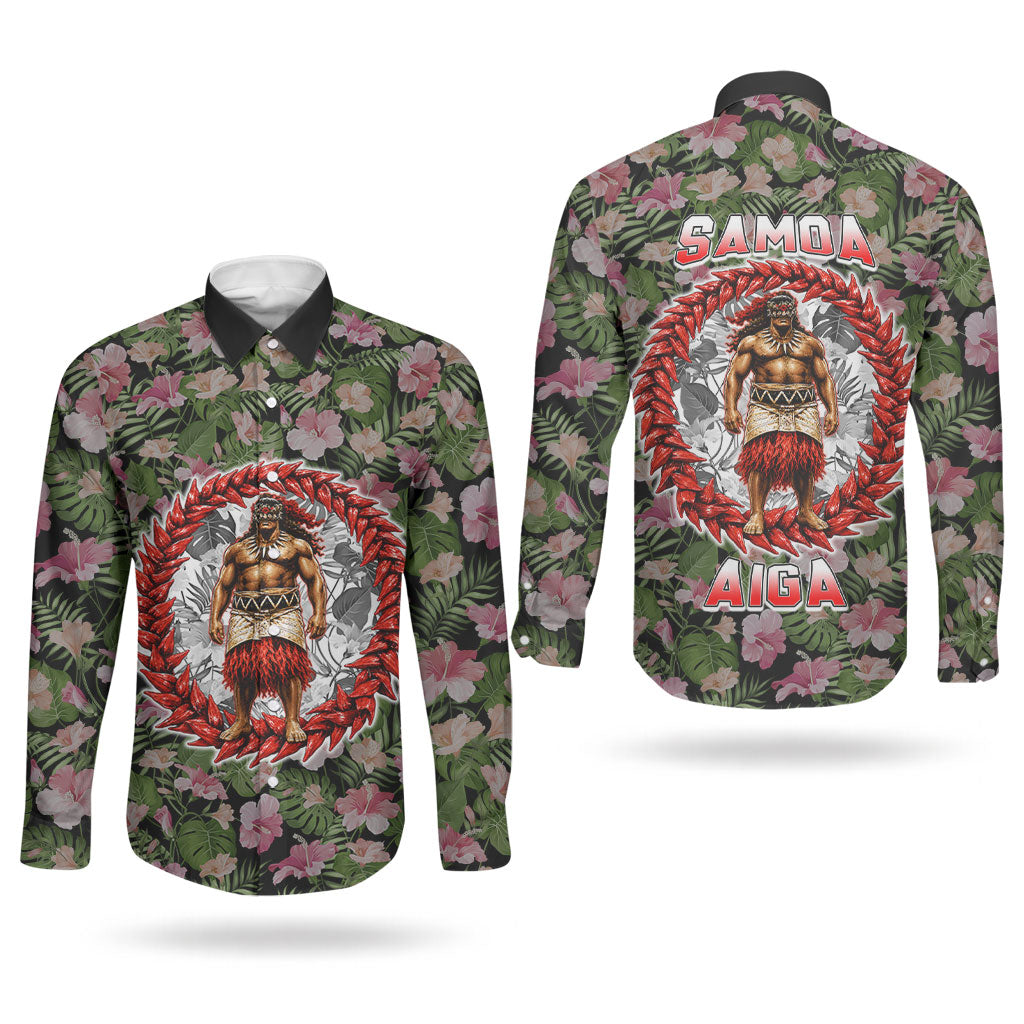 Samoa Aiga Polynesian Couples Matching Tank Maxi Dress and Long Sleeve Button Shirt Tropical Floral Hibiscus Pattern Island Heritage TS04 - Polynesian Pride
