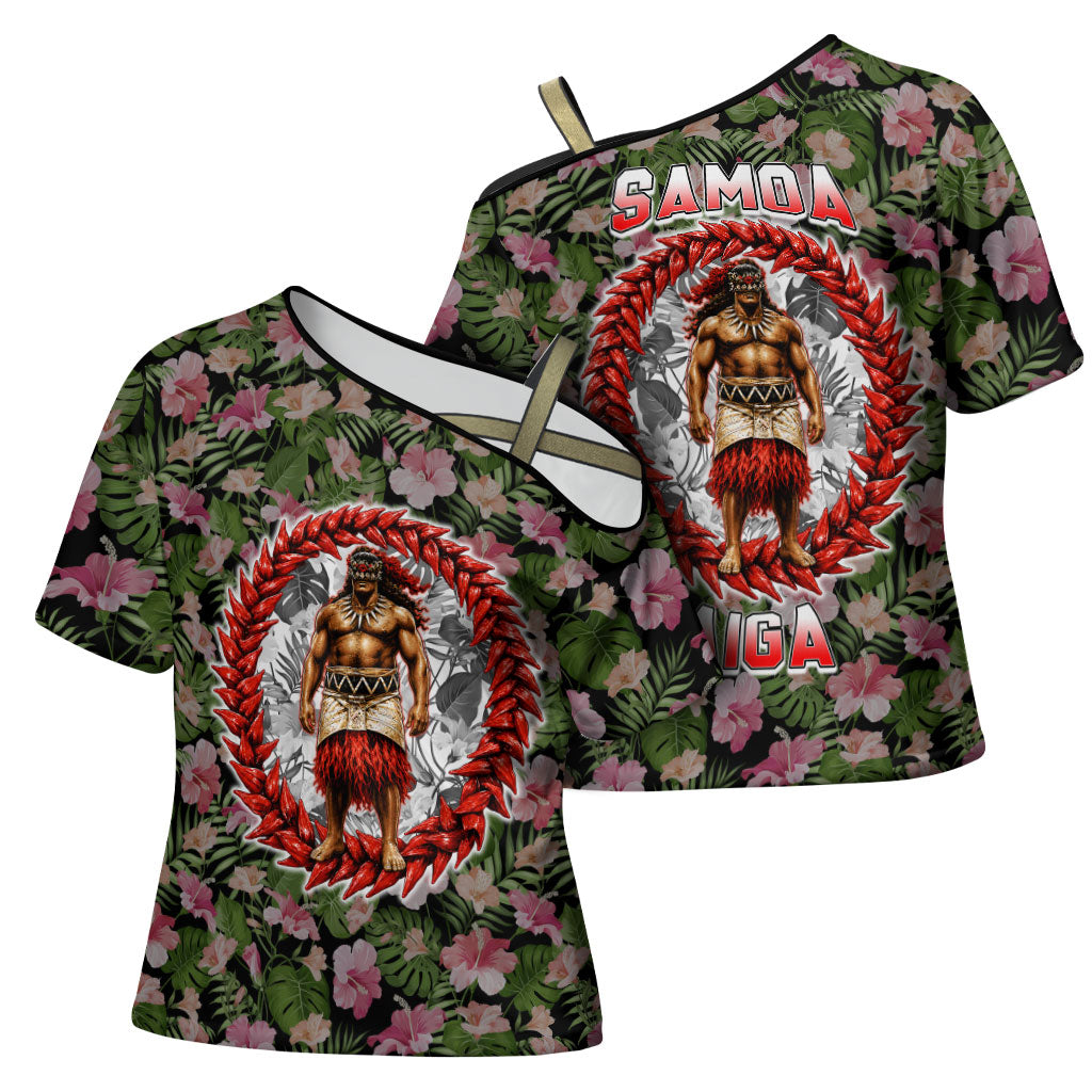 Samoa Aiga Polynesian Cross Shoulder Shirt Tropical Floral Hibiscus Pattern Island Heritage TS04 - Polynesian Pride