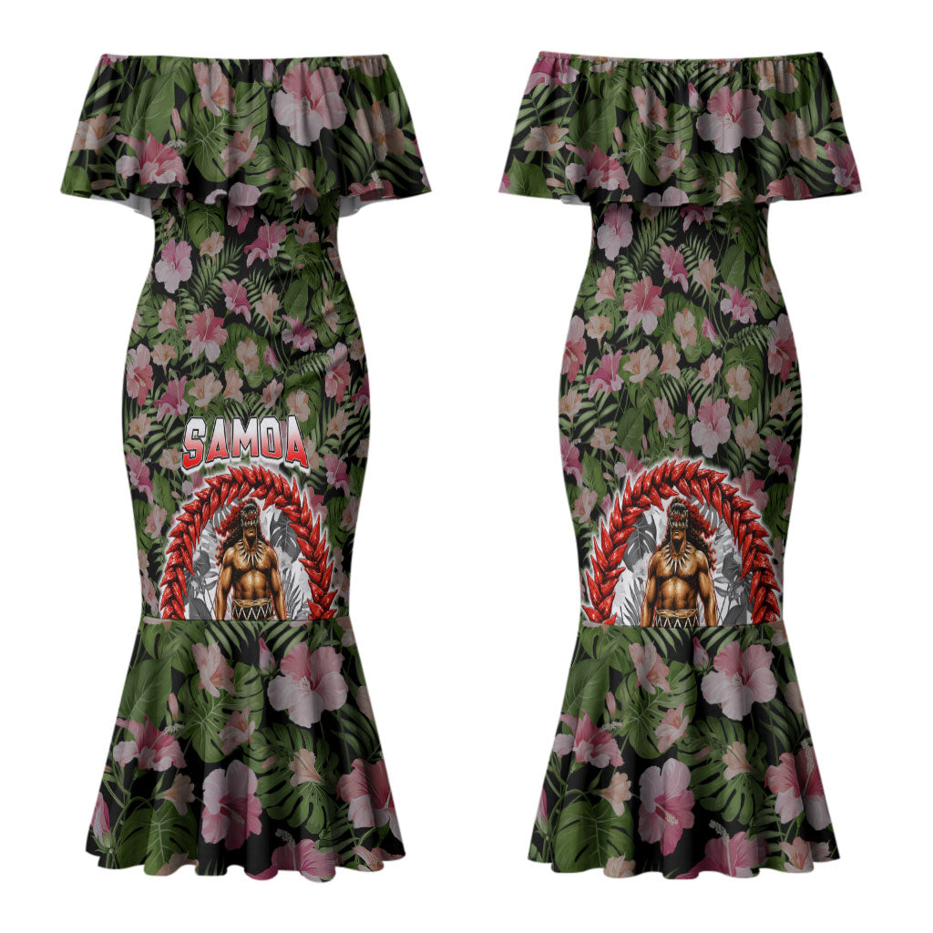 Samoa Aiga Polynesian Family Matching Mermaid Dress and Hawaiian Shirt Tropical Floral Hibiscus Pattern Island Heritage TS04 Mom's Dress Green Red - Polynesian Pride