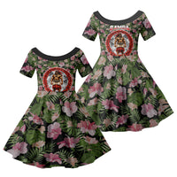 Samoa Aiga Polynesian Family Matching Mermaid Dress and Hawaiian Shirt Tropical Floral Hibiscus Pattern Island Heritage TS04 Daughter's Dress Green Red - Polynesian Pride
