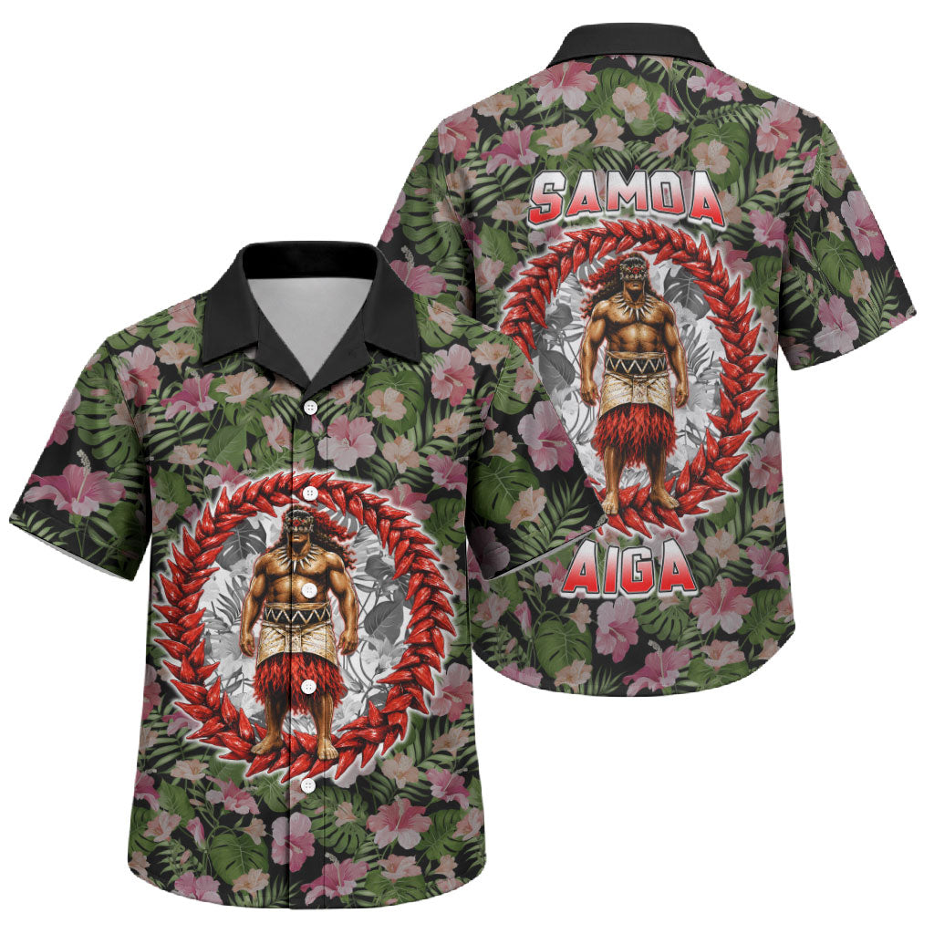 Samoa Aiga Polynesian Family Matching Mermaid Dress and Hawaiian Shirt Tropical Floral Hibiscus Pattern Island Heritage TS04 Son's Shirt Green Red - Polynesian Pride