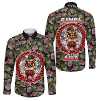 Samoa Aiga Polynesian Family Matching Summer Maxi Dress and Hawaiian Shirt Tropical Floral Hibiscus Pattern Island Heritage TS04 Dad's Shirt - Long Sleeve Green Red - Polynesian Pride
