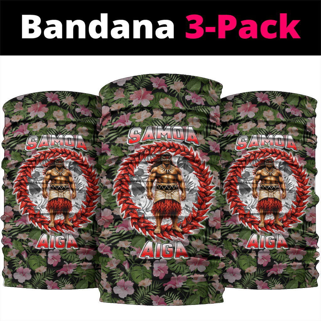 Samoa Aiga Polynesian Neck Gaiter Tropical Floral Hibiscus Pattern Island Heritage TS04 package One Size: 25*50cm Green Red - Polynesian Pride