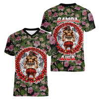 Samoa Aiga Polynesian Women V-Neck T-Shirt Tropical Floral Hibiscus Pattern Island Heritage TS04 - Polynesian Pride