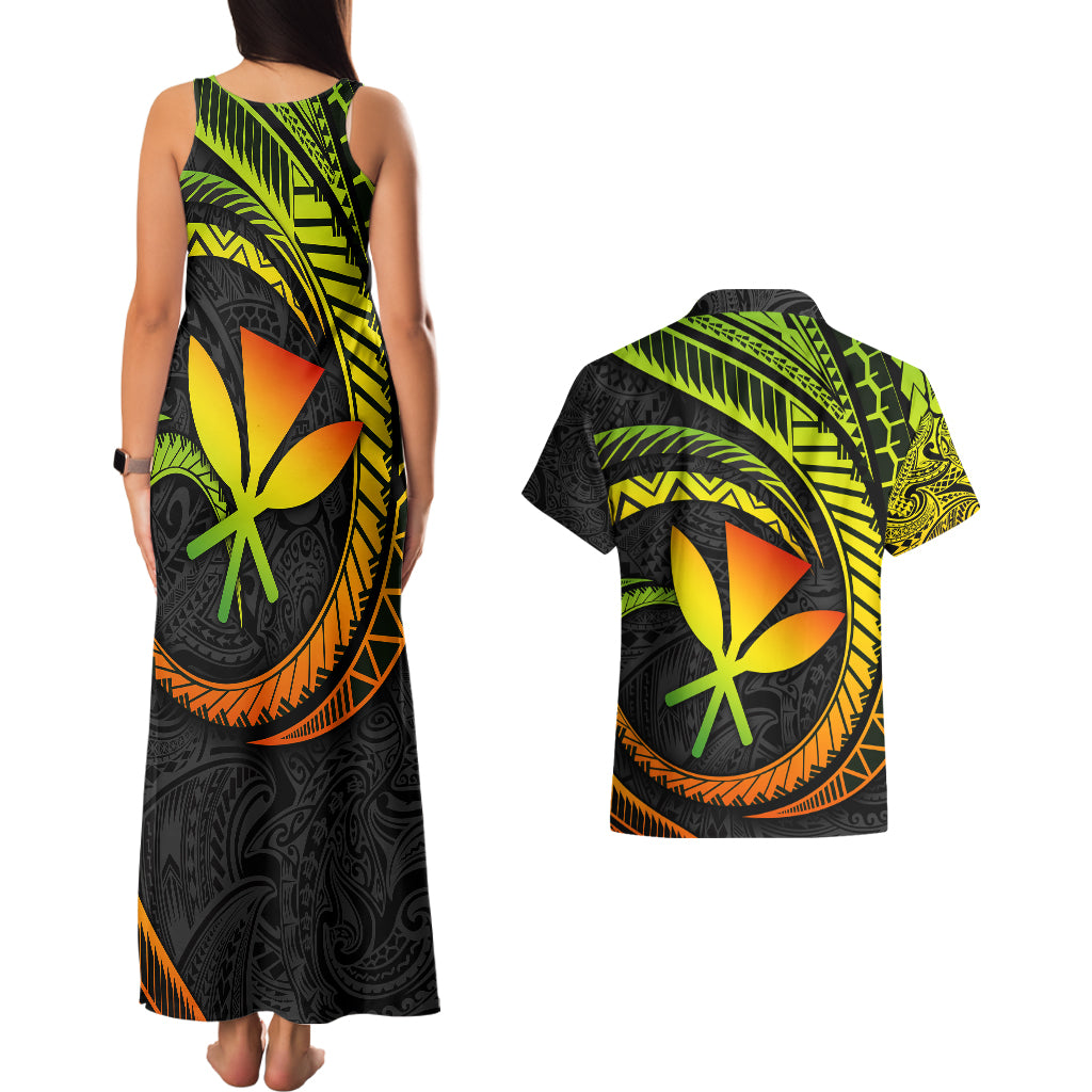 Hawaii Kanaka Maoli Couples Matching Tank Maxi Dress and Hawaiian Shirt Polynesian Tornado Infusion Gradient TS04 - Polynesian Pride