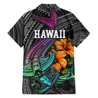 Hawaii Polynesian Family Matching Long Sleeve Bodycon Dress and Hawaiian Shirt with Tribal Hammerhead Sharks and Hibiscus Black TS04 - Polynesian Pride