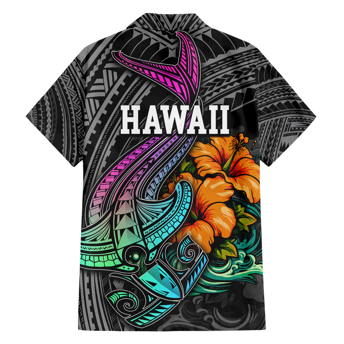 Hawaii Polynesian Family Matching Puletasi Dress and Hawaiian Shirt with Tribal Hammerhead Sharks and Hibiscus Black TS04 - Polynesian Pride