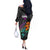 Hawaii Polynesian Off The Shoulder Long Sleeve Dress with Tribal Hammerhead Sharks and Hibiscus Black TS04 - Polynesian Pride
