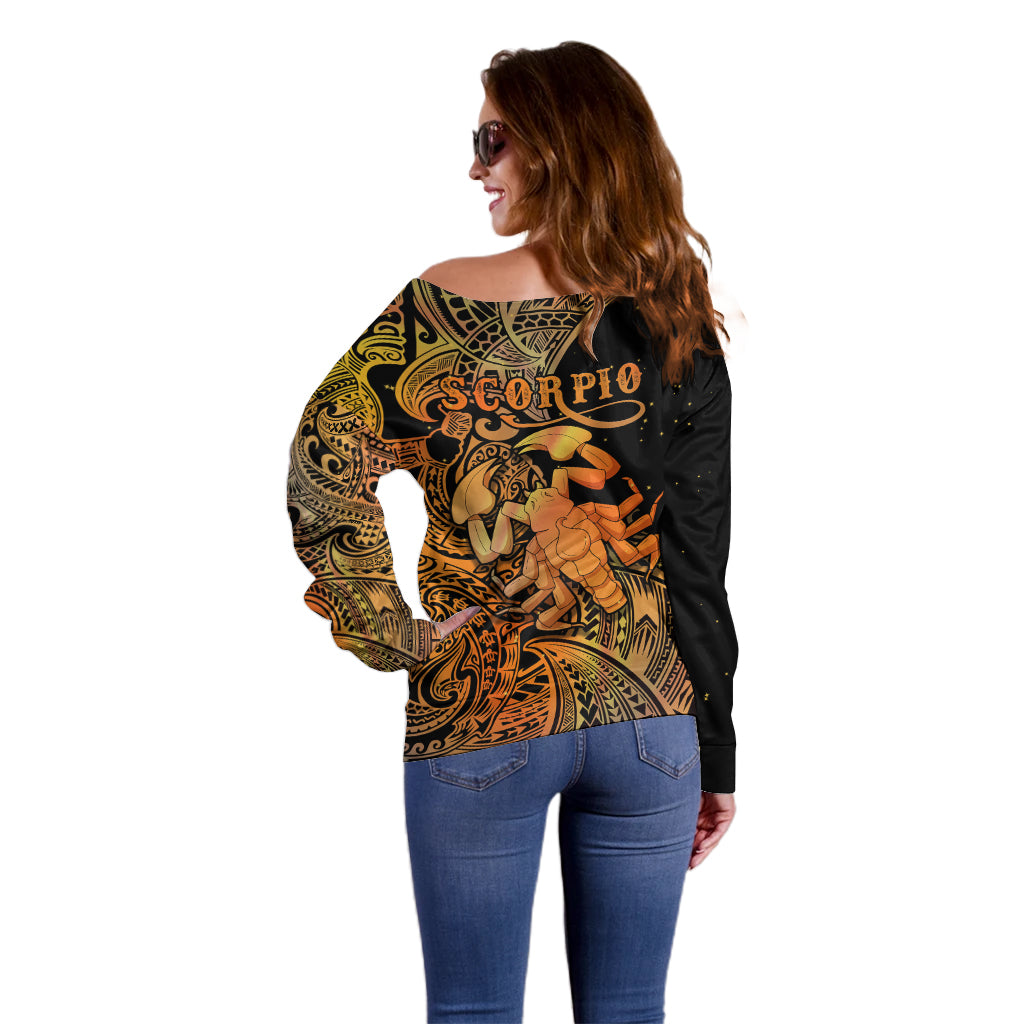 Zodiac Scorpio Off Shoulder Sweater Polynesian in Orange TS04 - Polynesian Pride