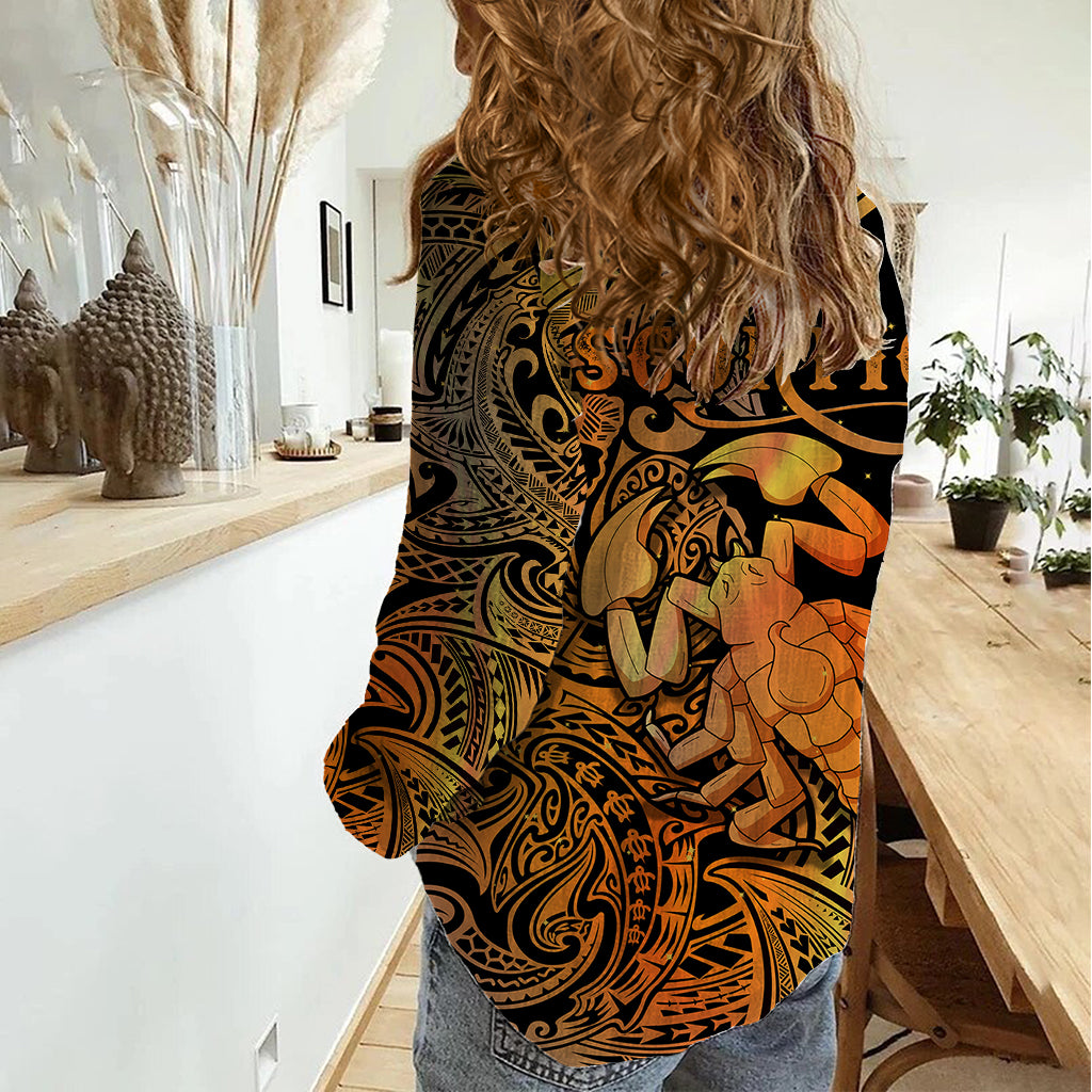 Zodiac Scorpio Women Casual Shirt Polynesian in Orange TS04 - Polynesian Pride