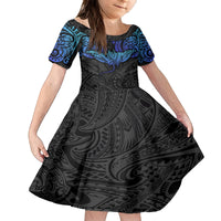 Polynesian Ray Pattern Family Matching Tank Maxi Dress and Hawaiian Shirt TS04 Daughter's Dress Black/Blue - Polynesian Pride