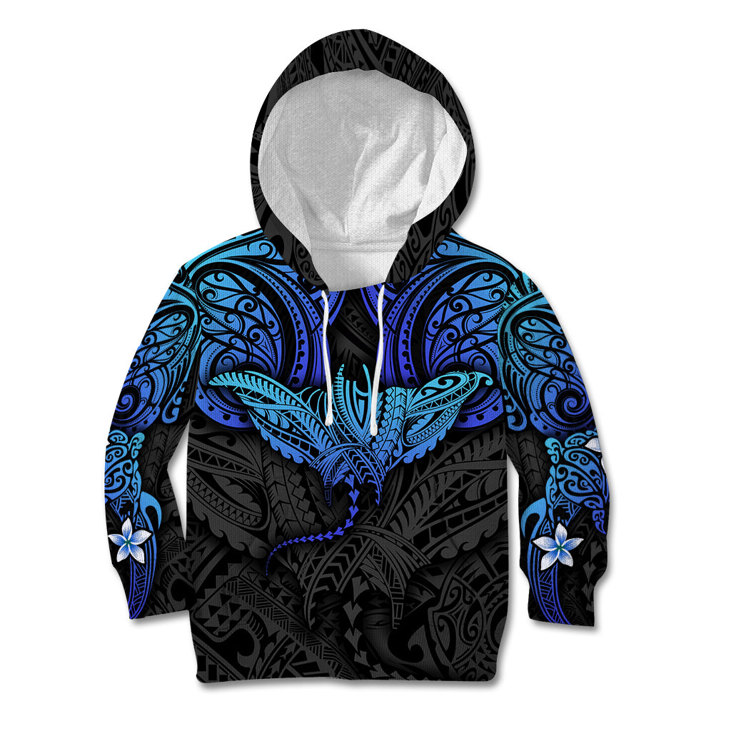 Polynesian Ray Pattern Kid Hoodie TS04 Hoodie Black Blue - Polynesian Pride